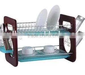 LBY Factory Manufactures Wooden 2 Tiers Dish Rack With Tray and Cutlery Holder thumbnail-1