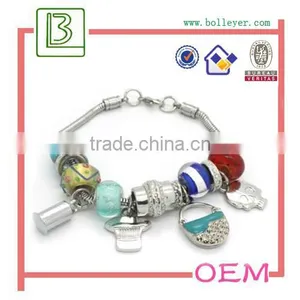 Silver Bangle With Murano Glass Charms Silver Beads thumbnail-1