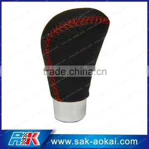 Manual Leather Car Gear Knob Red Stitching Universal thumbnail-1