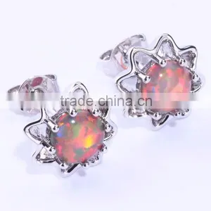 Wholesale Sterling Silver Orange Opal Cheap Chinese Stud Earring thumbnail-1