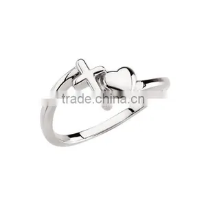 Heart And Cross Pattern Design Sterling Silver Ring thumbnail-1