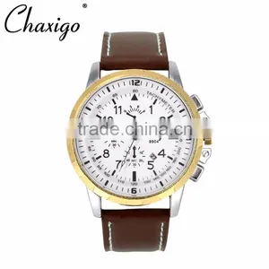 3 Eyes OEM Custom Brand Fashion Watch Alloy Leather Band Watches for Men Chronograph Watch thumbnail-1