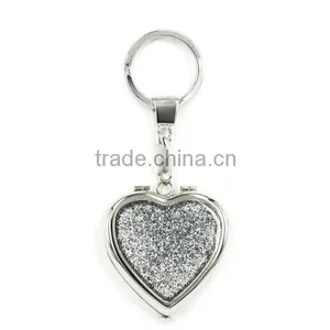 Meat Heart Compact Mirror Key Chains With Glitter Enamel thumbnail-1