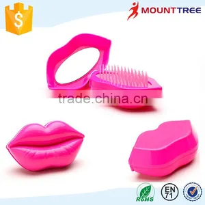 New Style Professional Lip Shape Customized Head Massage Styling Care Easy Carry Hair Comb With Mirrow thumbnail-1