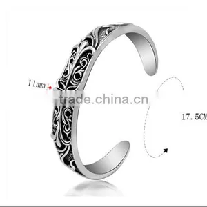 C Shape Antique Silver Vintage Engraved Stainless Steel Bangles thumbnail-6