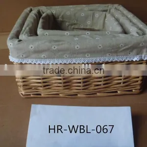 3 Set Natural Color Rectangular Wicker Basket With Grey Cotton Liner thumbnail-1