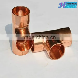 Red Copper Tee Pipe Fitting , Air Conditioning Connector thumbnail-2
