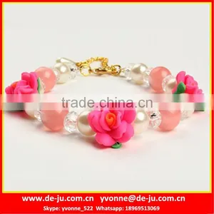 Pink Flowers Beads Handmade Collar Necklace thumbnail-1