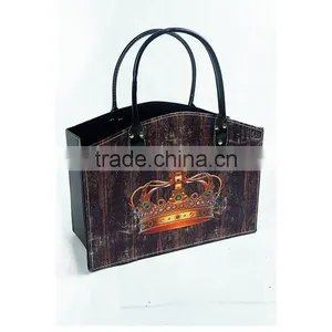 Faux Leather Crown Print Organizer Storage Basket / Magazine & Newspaper Holder Bin thumbnail-3