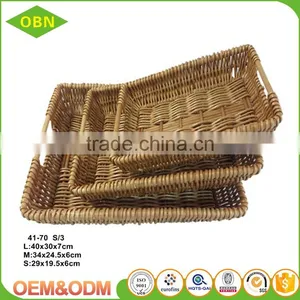 Cheap Wholesale Set 3 Handmade Natural Flat Trays Rattan Wicker Fruits Bread Basket thumbnail-2