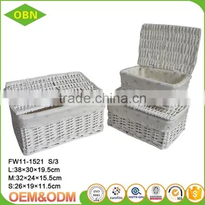 Customized Willow Weaving Fabric Liner Woven Baby Clothing Storage Big Basket With Lid thumbnail-1