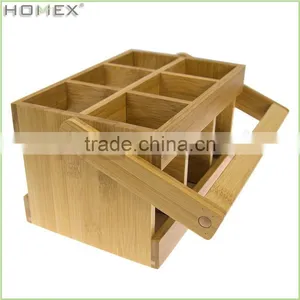 Bamboo Utensil Flatware Cutlery Caddy Holder With Handle/Homex_BSCI thumbnail-1