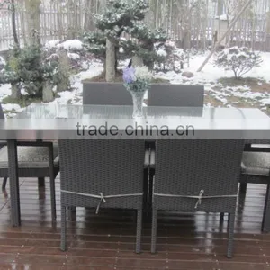 All Season Outdoor Furniture Rectangle Rattan Table and Chairs Dining Set thumbnail-4