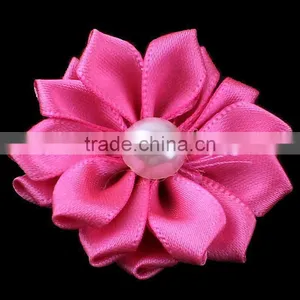Satin Ribbon Flower With Pearl Bead Center for Kids Hair Accessories thumbnail-3