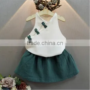 2107 New Design Kids Clothes Two Pieces Vintage Linen Girl Boutique Clothing Fashion Brand Baby Clothing Set thumbnail-1