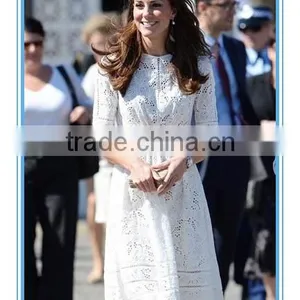 European Summer Fashion Elegant White Lace Cotton Dress Pattern Wholesale thumbnail-2