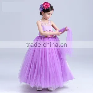 2017 Girls Long Party Dress Sheer Shoulder Flowers Frocks thumbnail-2