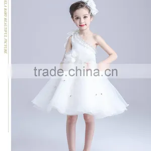 2017 Wholesale Children One Sleeve Shoulder Dress Flowers Slashes Dresses thumbnail-3