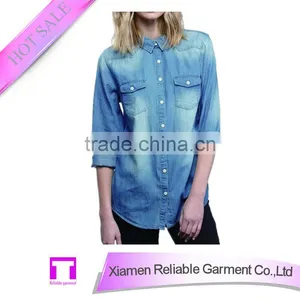 Best Sale Snap Button Wash Denim Blouse thumbnail-1