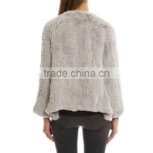 Myfur Women Gray Winter Fur Knited Coats Short Rabbit Fur Overcoats for Wholesale thumbnail-3