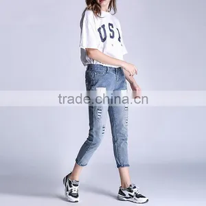 New Arrival Plus Size Ripped Denim Jeans for Womens thumbnail-3