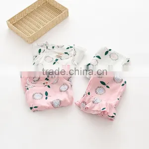 Wholesae Cotton Soft Flower Printing Tops and Pants Set Baby Girl Summer Set thumbnail-1