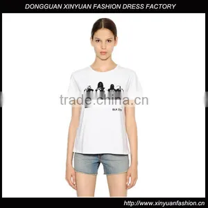 Womens Latest Design Collar Short Sleeve Printed T Shirts Ladies Silk Printing Sold Color Casual T Shirt thumbnail-1