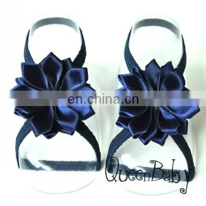 Baby Barefoot Sandals With Satin Flower With Thin Elastic thumbnail-1
