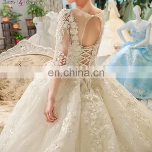 LS00404 Beaded Indian Wedding Dress for Pregnant Women Wedding Dress With Sleeve thumbnail-3