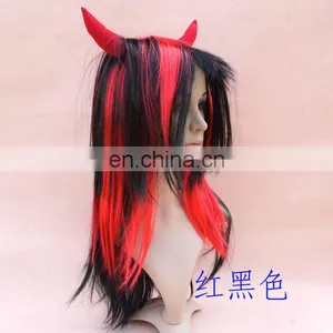 Ombre Black and White Halloween Wig With Devil Horn FGW-0063 thumbnail-4