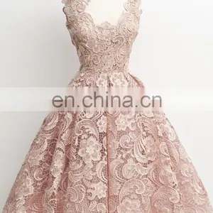 Vestidos de Formatura Sweety Pink Square Lace Prom Dresses 2016 Sleeveless Knee Length Homecoming Dresses Vestidos De Coctel thumbnail-1