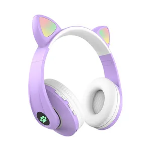 Headset Bluetooth Compatible Headset Wireless LED Girl Stereo Foldable Sports Headset Microphone Headset Cute Cat Ears thumbnail-4