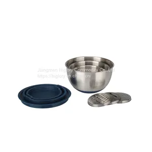 Hot Selling Stainless Steel Salad Bowl Beat Eggs Basin With Silicone Lid Grater Mixing Bowl Set With Handle thumbnail-3