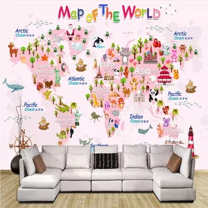 Custom 3D Modern Fresh Cartoon Sports World Map Background Mural Wallpaper for Kids Room Custom Children School Decor Wall Paper Drop Ship thumbnail-4