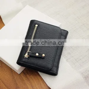 Guangzhou Factory Cowhide Leather Hand Pouch Short Wallet Triple Wallet for Ladies thumbnail-4