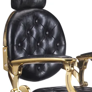 Black Leather Gold Frame Salon Styling Chair, Heavy Duty Steel Base, 360° Rotation, 300kg Max Weight thumbnail-3