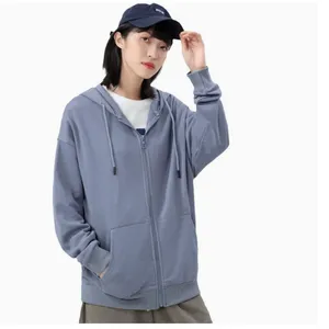 Customized Knitted Hooded Zipper Sweatshirt Women's Loose Off-the-shoulder Cardigan From Trendy Brand for Spring Autumn Winter thumbnail-1
