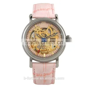 SA8139 IP Rose Gold Vintage Leather Strap Skeleton Auto Watch thumbnail-2