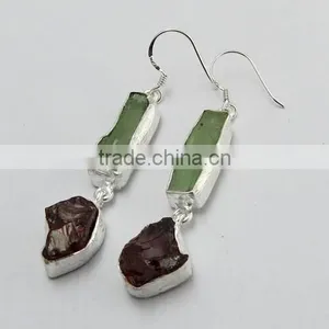 Very Unique !! Prehnite & Garnet 925 Sterling Silver Earring, 925 Stamped Silver Jewelry, Buy Silver Jewelry thumbnail-3