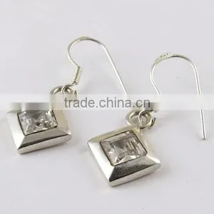 Charming White CZ 925 Sterling Silver Earring, Gemstone Silver Jewellery, Handmade Silver Jewellery thumbnail-3