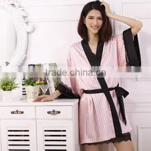 High Quality Soft Silk Lace Sexy Nightgown Summer Nightdress Pink Casual Sleepwear Sling Lingerie Dress Robe Set thumbnail-3