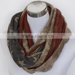 VINTAGE Team USA Boho American Flag Knit Scarf, Infinity Loop Circle Scarf, Cotton Lightweight Patriots' Day Gift thumbnail-2