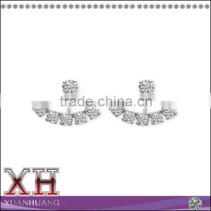 Fashion Sterling Silver Round Cubic Zirconia Adjustable Ear Jacket Stud Earrings thumbnail-1