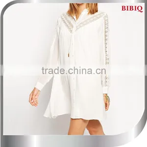 Women Long-sleeve Long Casual Shirt Blouse Dress Tops White Loose Cstom T-shirt With Lace 2015 thumbnail-1