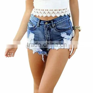Lace Floral Beading Shorts Wash Rivet Decorated Girls Jeans Pants thumbnail-2