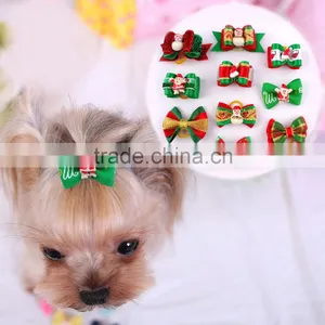 Various Design Holiday Christmas Ribbon Dog Cat Hair Bows With Rubber Band thumbnail-3