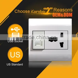 USB 220v 16a Socket With 2 Gang US Wall Outlet With Usb Plug Modular Socket Box thumbnail-1
