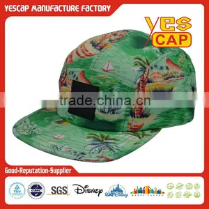 Custom Flat Brim 5 Panel Cap With Floral Patern thumbnail-1