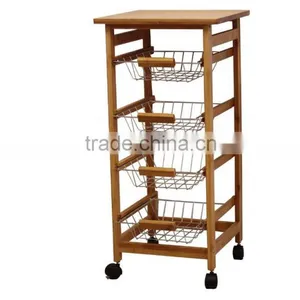 4Tier Kitchen Food Cart Bamboo Kitchen Trolley With Baskets With Baskets thumbnail-1