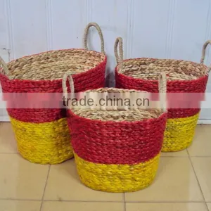 Oval Laundry Water Hyacinth Basket Set/3 With Handles thumbnail-1